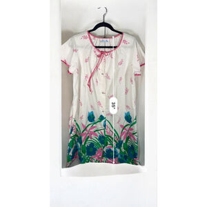Size S cotton blend tropical print Lara Dee short sleeve button down gown